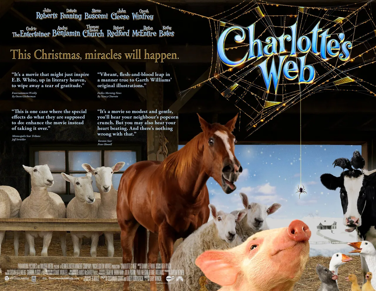 Charlotte's Web poster with the barn animals