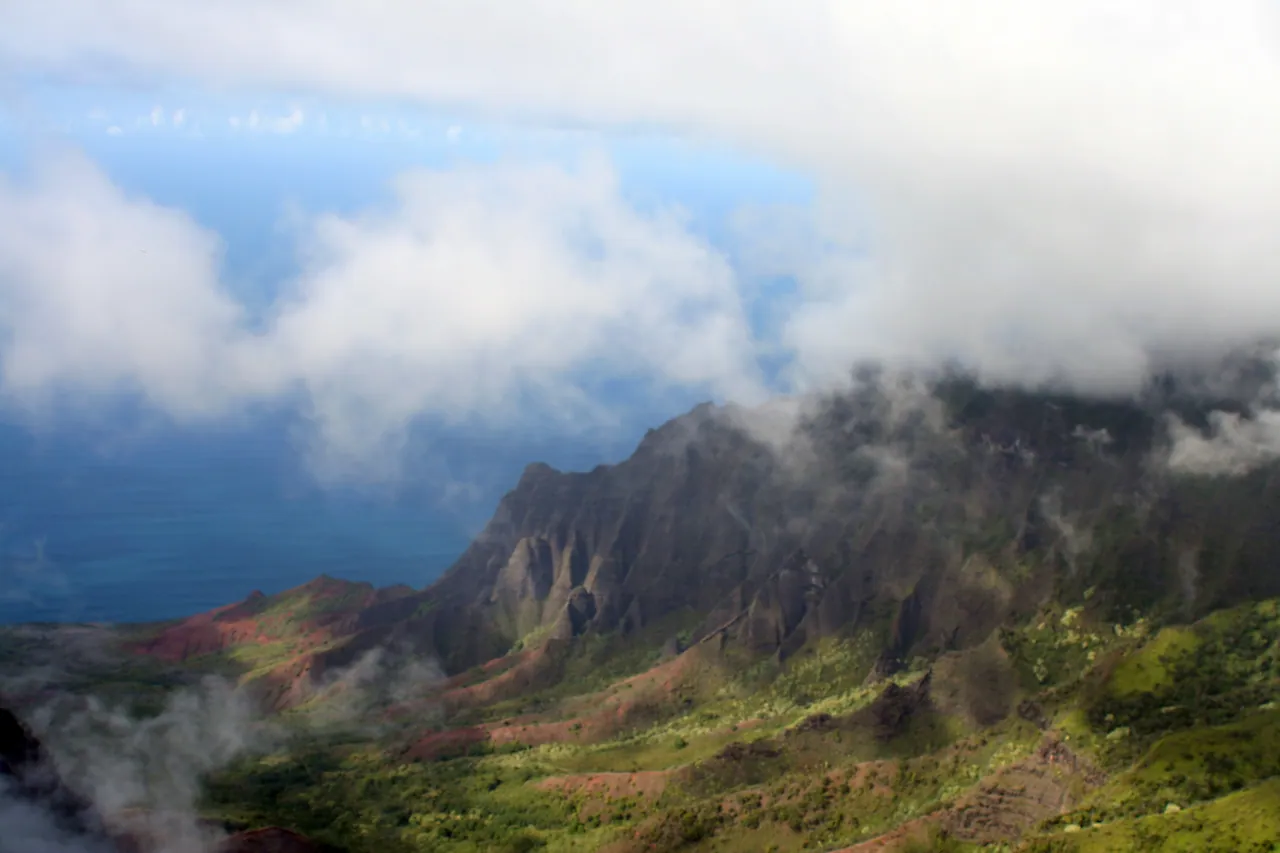 Mountains in Kauai under clouds