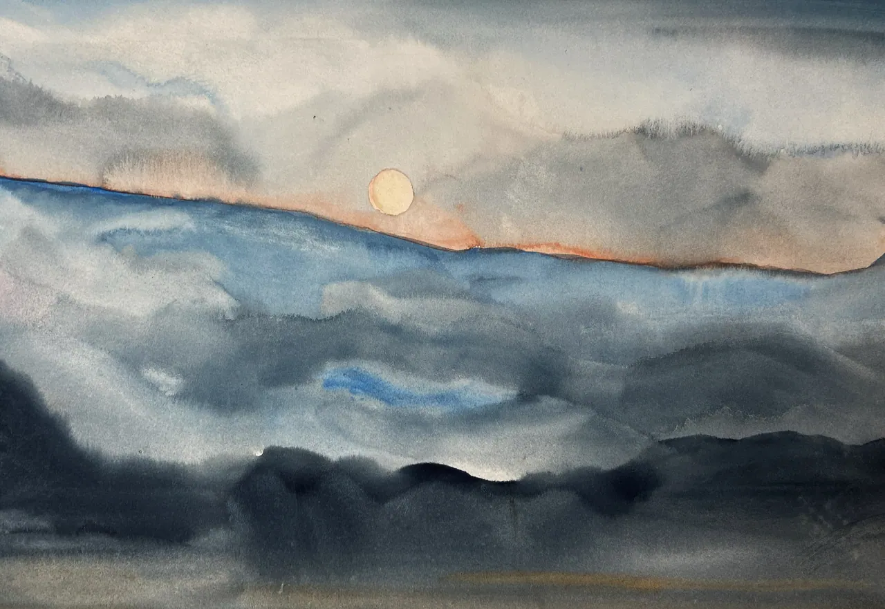 Moonrise, Watercolor