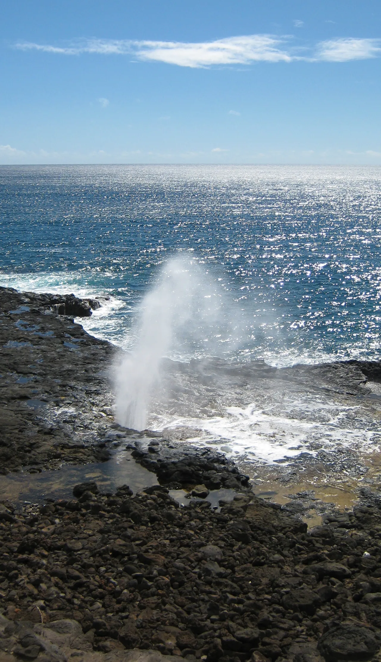 Blowhole spraying on a rocky coast