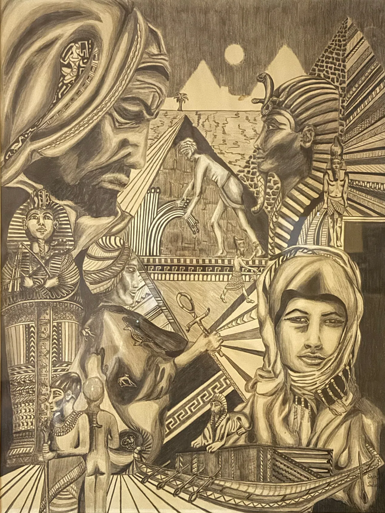 Drawing by Shirl Salvo with Egyptian motifs